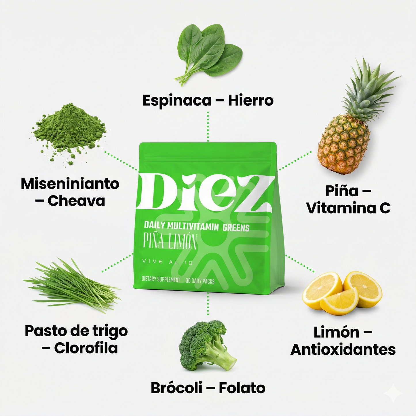 Gomitas Multivitamínicas con Vegetales – Sabor Piña Limón | Diez Salud™