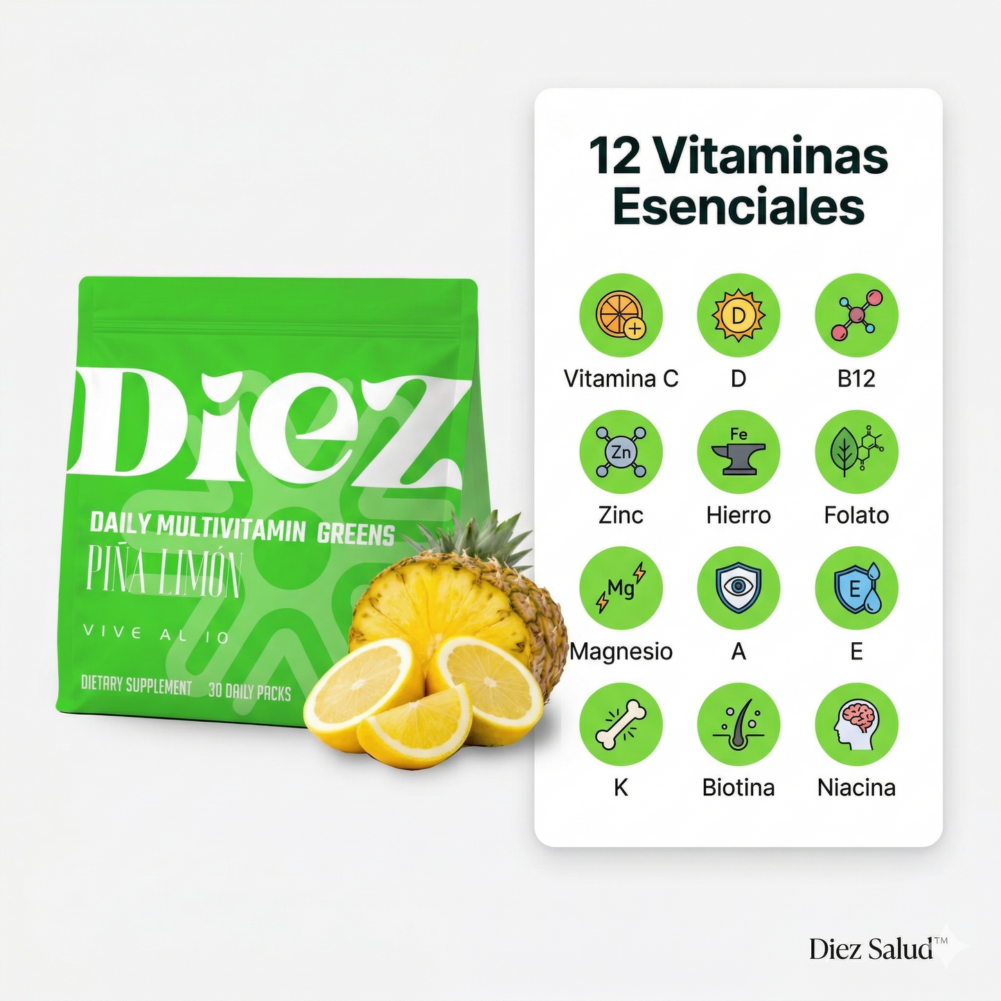 Gomitas Multivitamínicas con Vegetales – Sabor Piña Limón | Diez Salud™